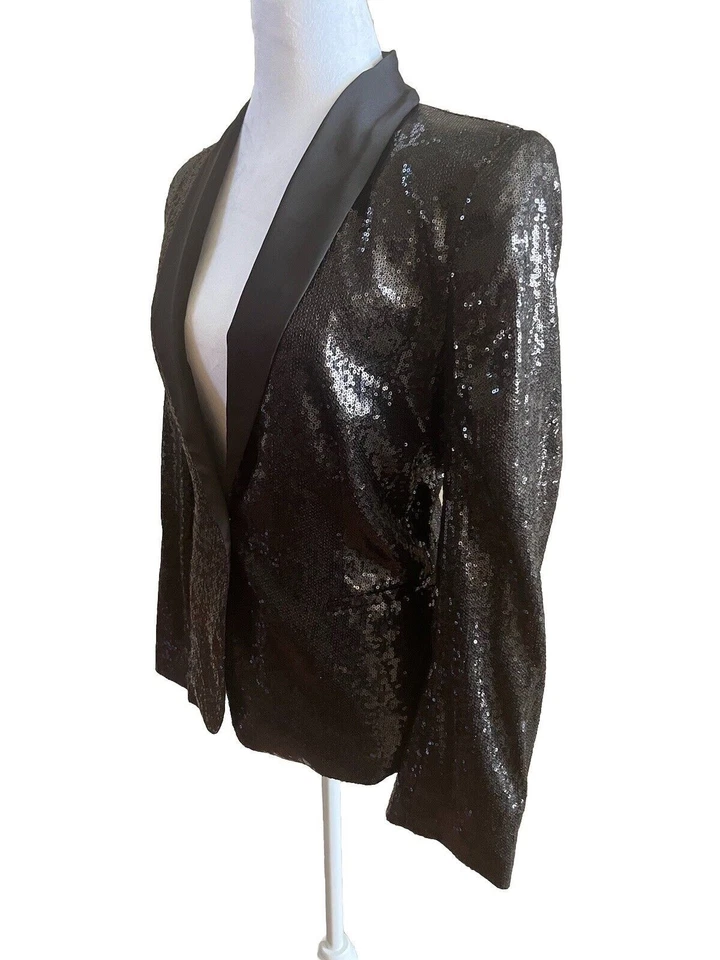 Traje Blazer Calvin Klein Negro Para Mujer Talla L Lentejuelas Formal Chal Cuello Foto 4 de 4