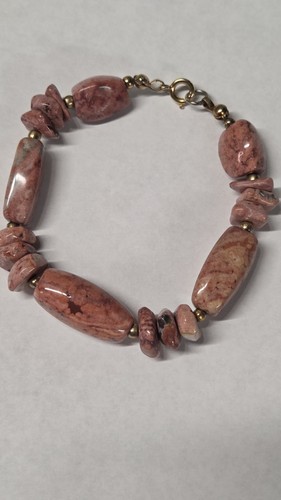 Vintage, Natural, Polished, Smooth Rhodochrosite 7.5" Beaded Bracelet (1091)