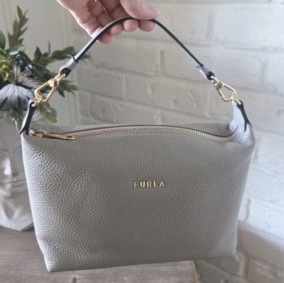 Furla Sophie Top Handle Pebbled Leather Purse, Pearl Marmo Gray, Card Slot