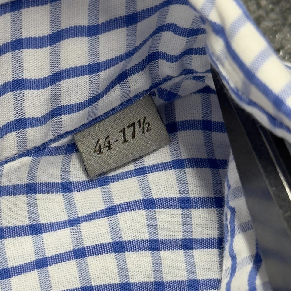 Camisa de vestir Canali para hombre XL 17.5 44 azul a cuadros manga larga botón algodón de lujo Foto 4 de 4