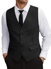 Men's Business Suit Vest Slim Fit Dress Vest Wedding Waistcoat X-Large Black