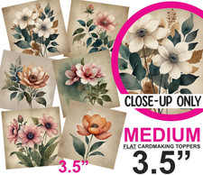 Floral Muted Vintage Any Occasion Card Toppers Cardmaking Scrapbooking Tags 3.5"