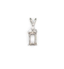 6 x 4 mm Emerald Cut Triple CZ Accent Sterling Silver Pendant Semi Mount Setting