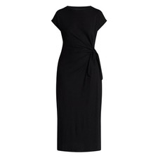 NEW Women's Dress Side Tie Cotton Blend Midi Dress Regular and Plus Sizes BLACK