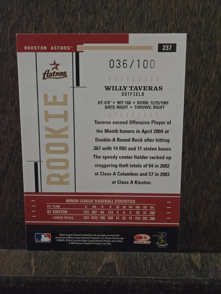 2004 Donruss Throwback Threads дебютант /1000 Willy Taveras #237 дебютант RC Astros - Изображение 2 из 2