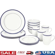 16pc Porcelain Dinnerware Set Service 4 Plates Bowls Mugs Dishwasher Safe New