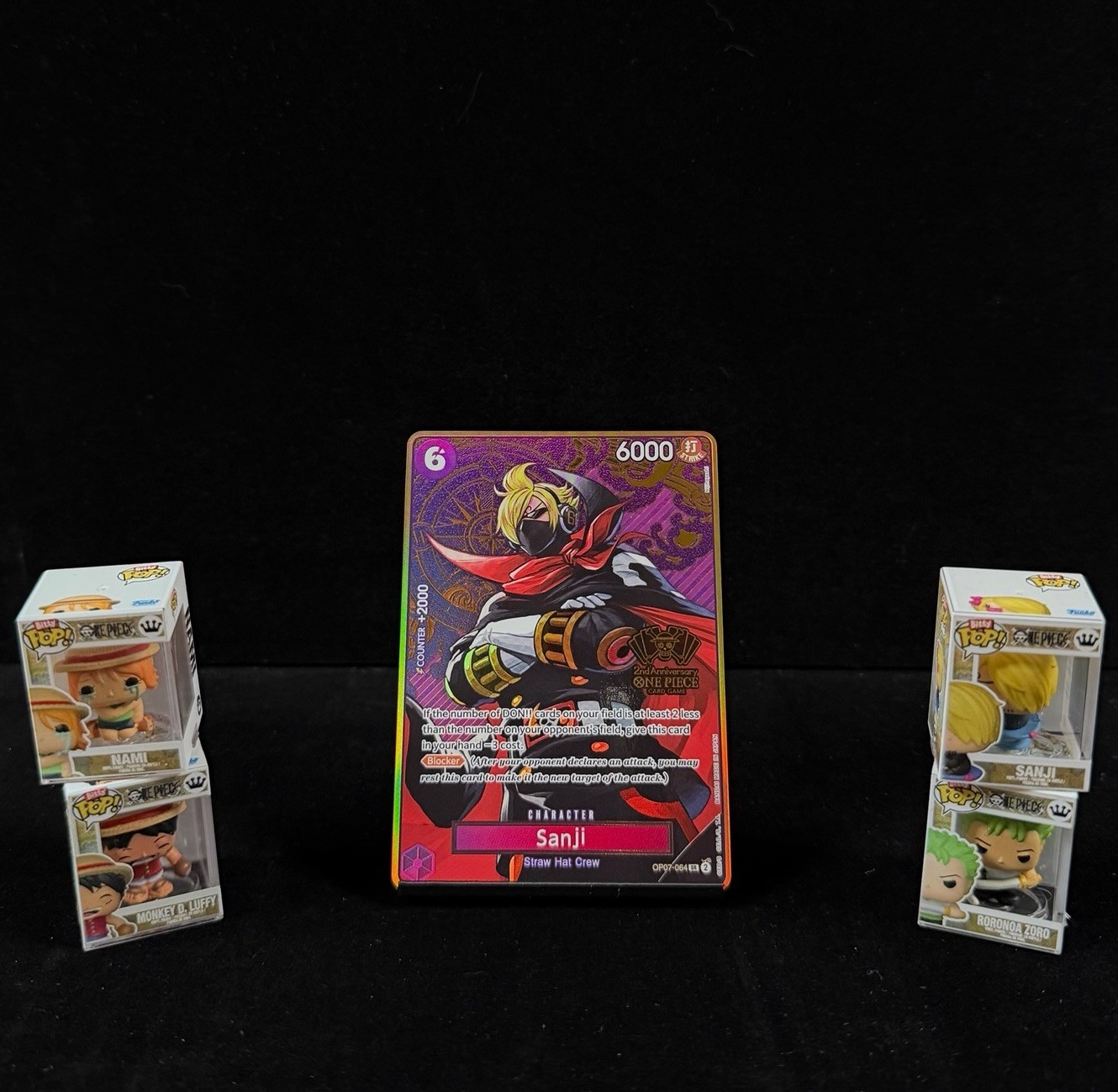 One Piece TCG | Sanji Alt Art Rare 2nd Anniversary Gold Foil Promo OP07-064 | NM