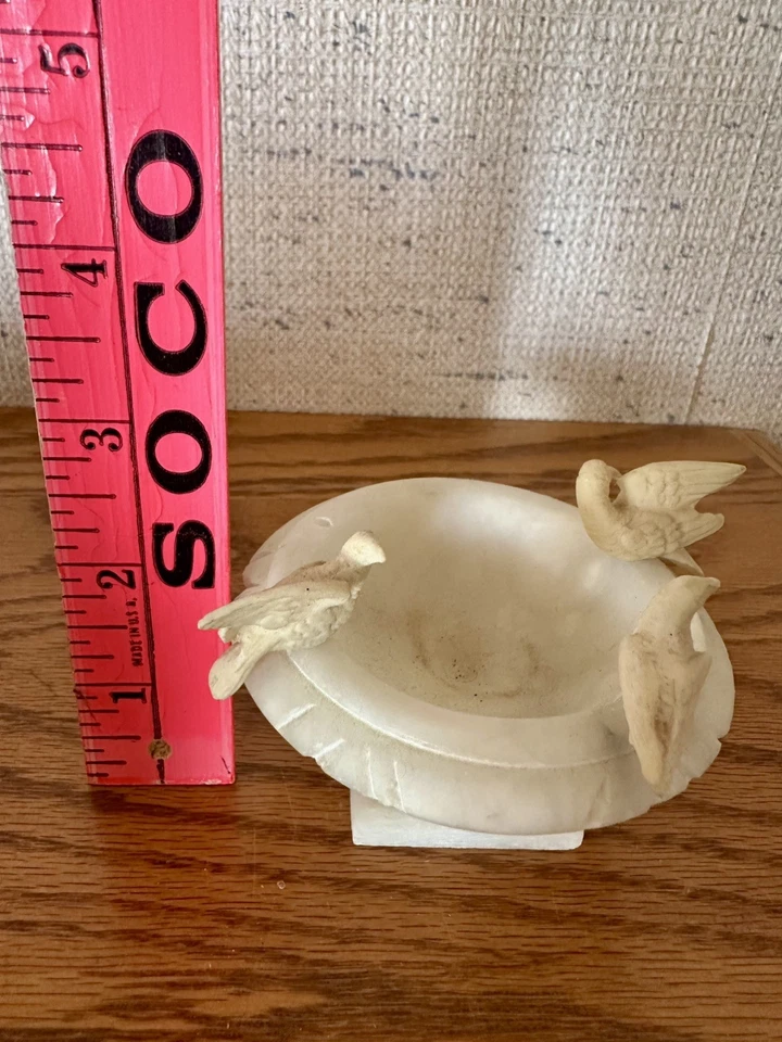 Vtg Italian Bird Bath Alabaster Marble Hand Carved Three Removable Doves 2”x3.5” - Image 2 of 4