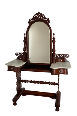 Antique Anglo Indian Carved Hardwood Vanity Marble Top Dressing Table