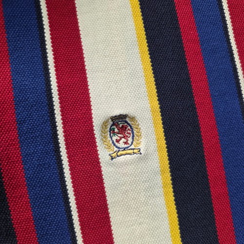 Tommy Hilfiger Vintage Multi Color Vertical Stripe Crest Polo Shirt Mens Large - Picture 4 of 6