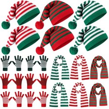 Geyoga 18 Pcs Christmas Winter Knitted Hat Scarf Gloves Set, Santa Hats for