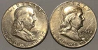 Lot of 2 Benjamin Franklin Half Dollars 1961 D & 1962 D Denver Mint 90% Silver