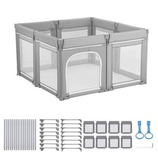Foldable Baby Playpen 47.2" x 47.2" with Zippered Door Mesh