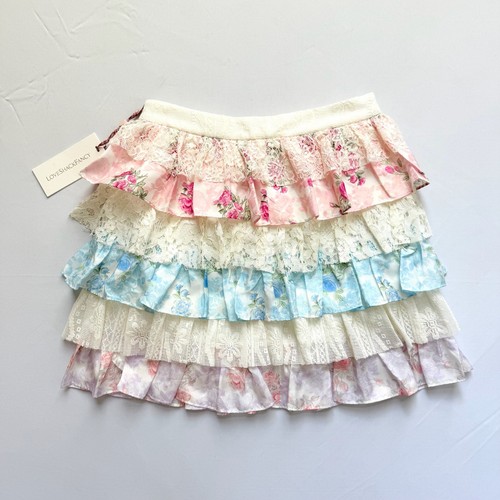 NUEVA Minifalda Love Shack Elegante Para Mujer Cremallera Lateral En Niveles Floral Melrita Rosa Talla 0