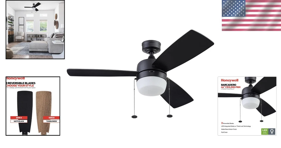 Elegant Barcadero Ceiling Fan with Light - 44 Inch, 3 Blades for Modern Living - Image 2 of 4