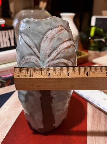 Vintage Art Pottery Vase Palm Tree Moon Waves Design Earth Tones Artisan Signed - Picture 14 of 15