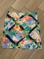 Talbots Navy Blue Tropical Flamingo Beach Sailboat Print Resort Skirt Size 8