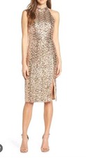 Vince Camuto Sequin Halter Dress  Body Con Size 2 Knee Length 