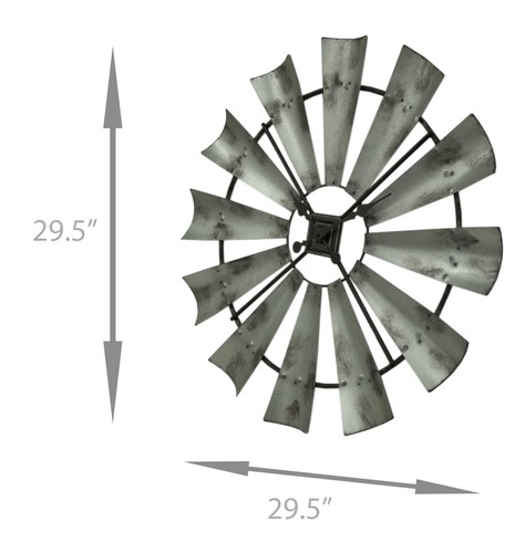 Zeckos Distressed Grey Rustic 30 inch Metal Windmill Wall Clock - Picture 4 of 4