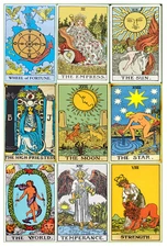 9 edible Tarot cards, cakes, cookies, rice krispy treats, pre cut wafer paper