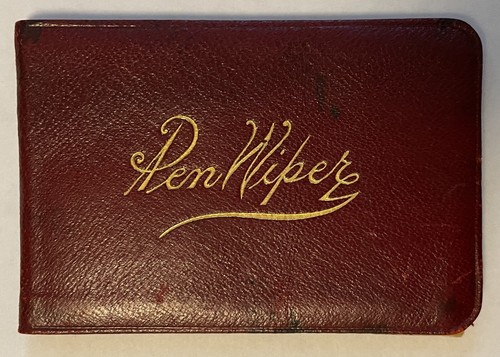 Rare Vintage Red Leather Pen Wiper Pad With 4 Soft Chamois Leaves Superb