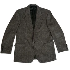 Vtg Robert Stock Blazer Mens 42R Tweed Gray Herringbone Sport Coat Suit Jacket