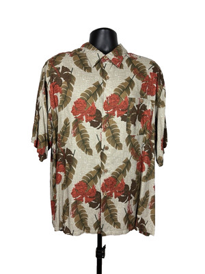 Hawaiian Shirt Mens X Large Palm Leaves Hibiscus Fall Aloha Friday Tiki Bar New