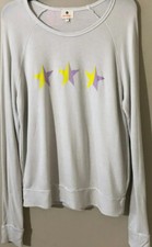 Sundry Womens 3 Star Crew Neck Sweatshirt Pullover Top Light Gray Sz 1 New
