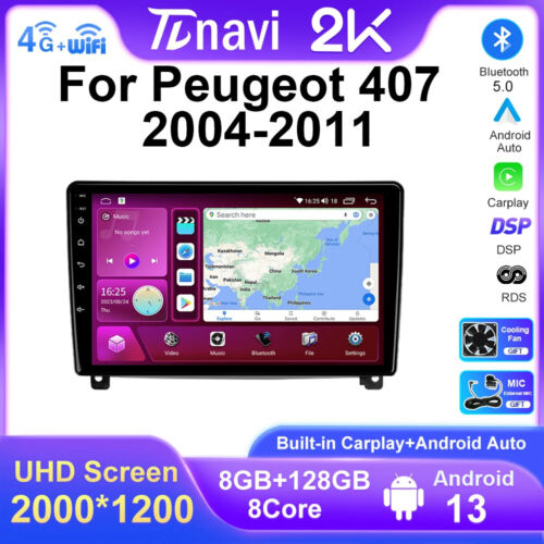 Pour Peugeot 407 2004-2011 Android Autoradio Carplay Lecteur boutiques Multimédia Ecran GPS