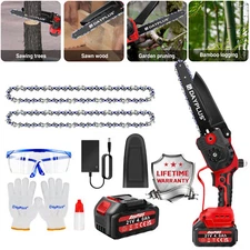 Cordless Chainsaw 8inch Electric Handheld Outdoor 3000W Chain Saw Wood Cutter AA