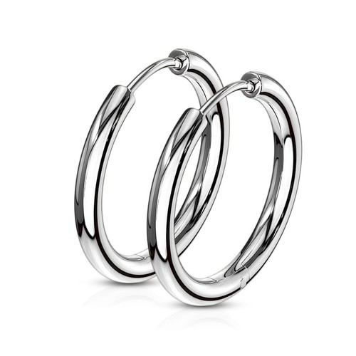 Pair of 20 GA Hinge Action Seamless Hoop Earrings Black Gold IP or Steel C281 - Picture 16 of 22