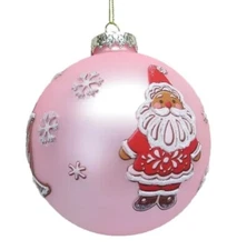 December Diamonds Pink Glass Santa Sleigh & Reindeer Cookie Ornament 79-81453 4"