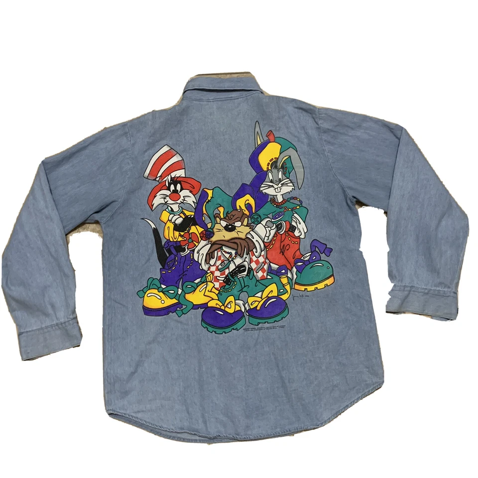 Camisa manga longa vintage anos 90 1993 Looney Tunes com botões tamanho M Rap Urban Clean - Imagem 2 de 4