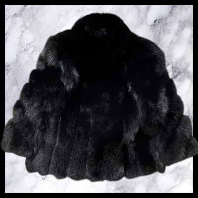 Belle Vison Saga Fox Fur Half Coat Mid Length Size-L Black fashion