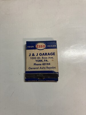 Almost Full J & J Garage Mt Rose Ave., York PA matchbook Esso dealer Matches