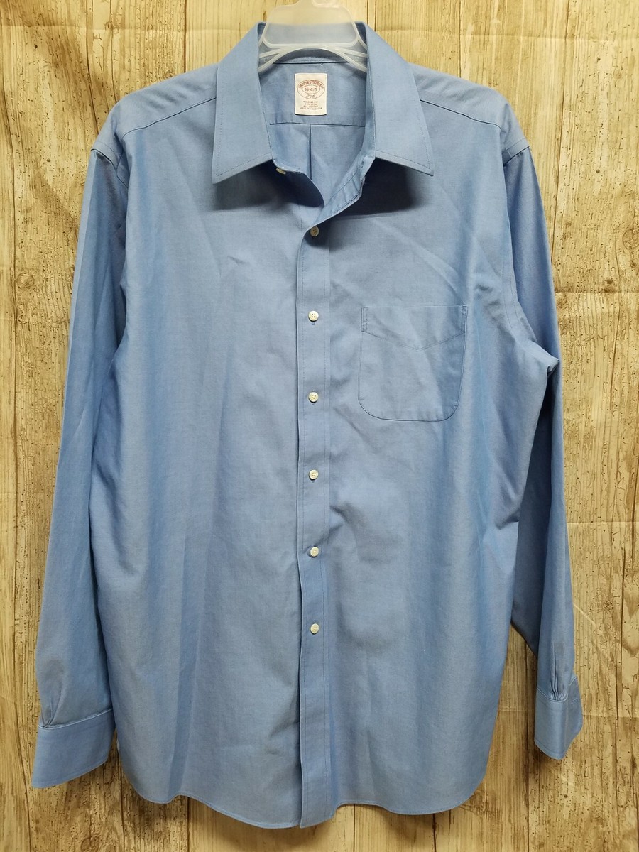 Brooks Brothers 346 Mens Dress Shirt 16-4/5 Solid Blue Collared