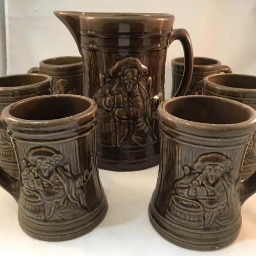 Vintage Nelson McCoy Sanitary Company Buccaneer Pitcher & Six Mugs – 1926