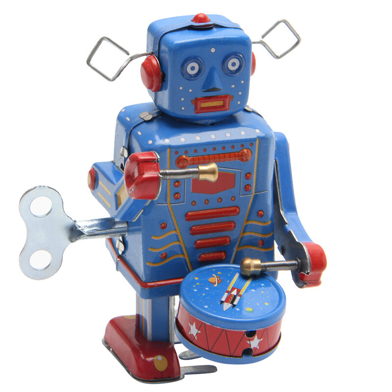 Retro Clockwork Wind Up Metal Walking Robot Toy Vintage