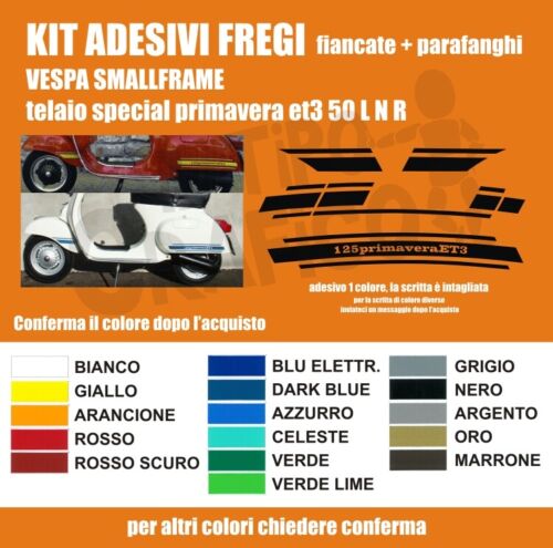 Kit Adesivi Vespa Piaggio 125 primavera et3 fregi decals stickers smallframe - Picture 1 of 1