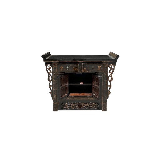 Chinese Rustic Black Vintage Point Edge Golden Graphic Credenza Cabinet ws4085 - Picture 5 of 5