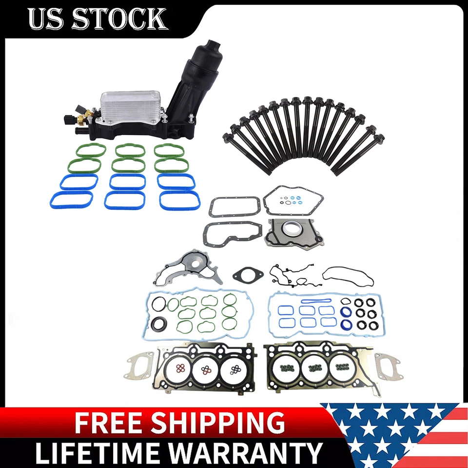 Juego completo de juntas + adaptador de carcasa de filtro de aceite con enfriador para Chrysler Dodge Jeep 3,6 L Foto 2 de 4