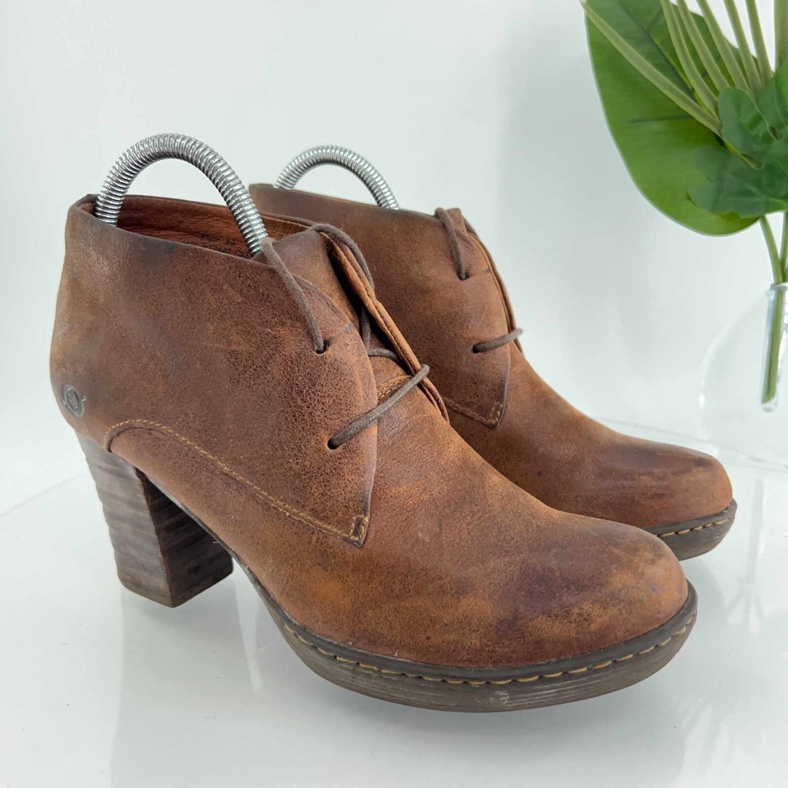 SAOLA Stivali donna Born Ramsey taglia 8 5 Oxford tacco a blocco marrone antistress pelle stringati