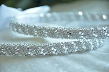 Crystal Rhinestone Greek Stefana Orthodox Wedding Crown Set in White