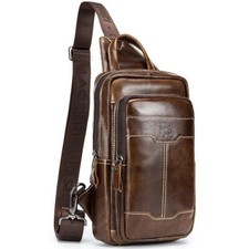 Mens Leather Sling Bag Chest Bag Leather Shoulder Bag Crossbody Satchel Backpack