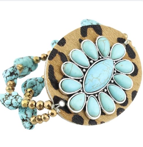 Turquoise and Leopard Print Bracelet - 第 1/1 張圖片