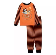 Bluey and Bingo Unisex Kid  s Halloween Pumpkin 2-Piece Pajama Set Size 4T
