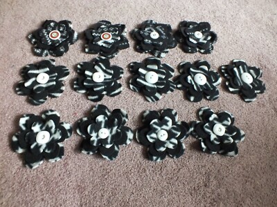 Beautiful Handmade Set 13 Flower Appliques to Add to Your Project 4'' Black White