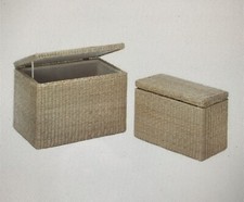 DEUX MALLES DE RANGEMENT NID DE PAILLE JONC NATUREL CADRE RECTANGLE DOUBLURE EN BOIS COTON