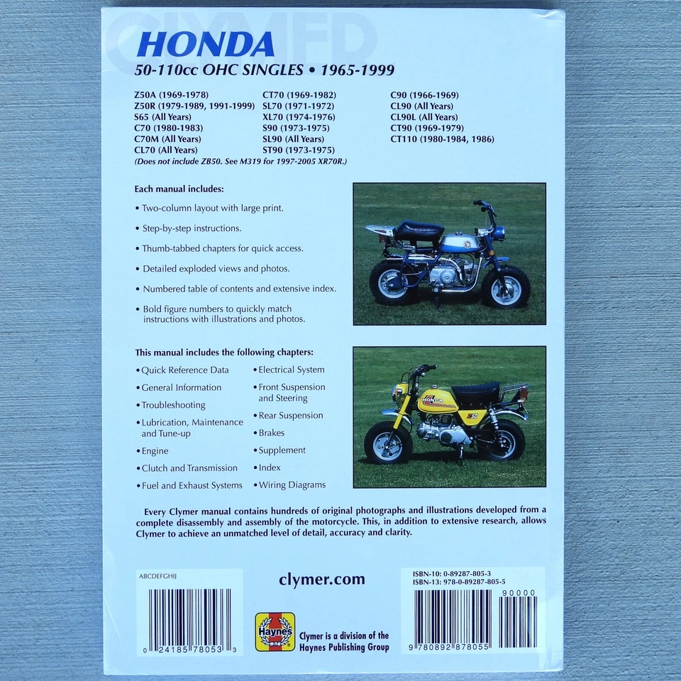 Honda Mini Monkey Bike Z50 Z50R 50 65 CT70 70 S90 90 110 CLYMER REPAIR MANUAL - Image 3 of 4