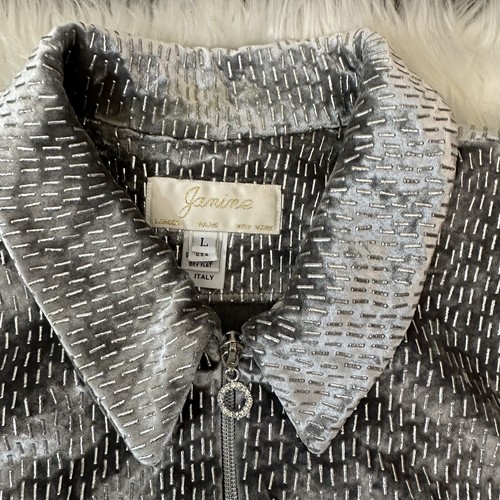 Vintage Janine Womens 2 Piece Blazer & Skirt Silver Full Zip Italy Fabric Large - Picture 8 of 18